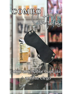 Combo Sentidos – Lubricante Sabor Cupcake + Antifaz de Cuero