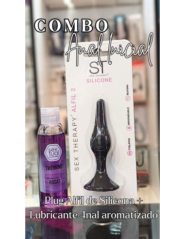 Combo Anal Inicial – Plug Alfil de Silicona + Lubricante Anal Aromatizado